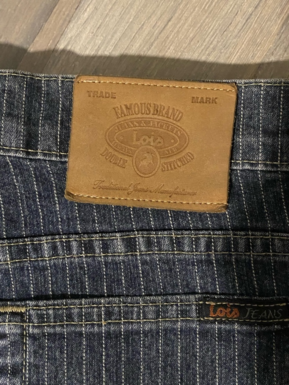 Men's Pinstripe Dark Blue Jeans - Picture 3 of 4